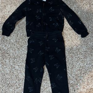 H&M Hooded Sweatsuit zip up black/butterflies